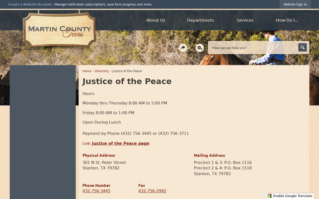 Martin County Justice of the Peace staff directory