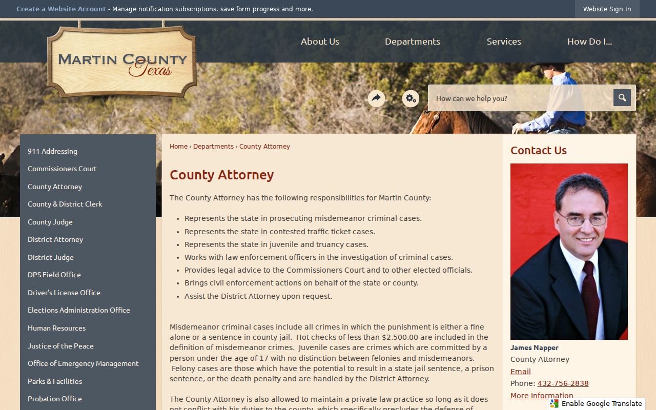 Martin County Attorney official page describing misdemeanor and contested traffic work