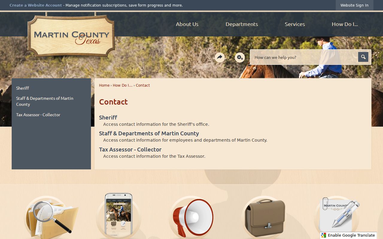 Martin County official contact page with county office routing